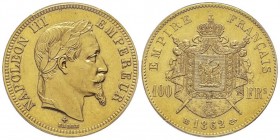 Second Empire 1852-1870
100 Francs, Strasbourg, 1862 BB, AU 32.25 g.
Ref : G.1136, Fr. 580
Conservation : PCGS AU58
Quantité : 3078 exemplaies. Rare