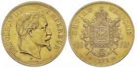 Second Empire 1852-1870
100 Francs, Strasbourg, 1863 BB, AU 32.25 g. Ref : G.1136, Fr. 581
Conservation : PCGS AU58
Quantité : 5078 exemplaies. Rare