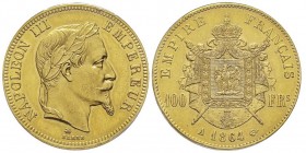 Second Empire 1852-1870
100 Francs, Paris, 1864 A, AU 32.25 g. Ref : G.1136, Fr. 580
Conservation : PCGS MS62
Quantité : 5536 exemplaires