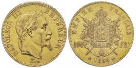 Second Empire 1852-1870
100 Francs, Strasbourg, 1866 BB, AU 32.25 g. Ref : G.1136, Fr. 581
Conservation : PCGS AU58
Quantité : 3075 exemplaies. Rare