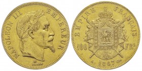 Second Empire 1852-1870
100 Francs, Paris, 1867 A, AU 32.25 g. Ref : G.1136, Fr. 580
Conservation : PCGS AU55
Quantité : 4309 exemplaires