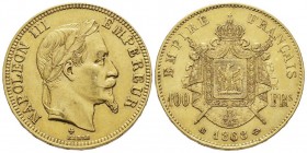 Second Empire 1852-1870
100 Francs, Strasbourg, 1868 BB, AU 32.24 g. Ref : G.1136, Fr. 581
Conservation : Superbe
Quantité : 1982 exemplaires. Très ...
