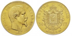 Second Empire 1852-1870
50 Francs, Strasbourg, 1859 BB, AU 16.12 g. Ref : G.1111, Fr. 547
Conservation : PCGS MS63