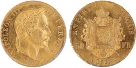 Second Empire 1852-1870
50 Francs, Paris, 1862 A, 6 sur 5, AU 16.12 g. Ref : G. 1112, Fr 548
Conservation : PCGS MS64. FDC