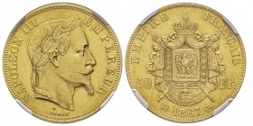 Second Empire 1852-1870
50 Francs, Strasbourg, 1867 BB, AU 16.12 g. Ref : G. 1112, Fr 548
Conservation : NGC MS63