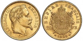 Second Empire 1852-1870
20 Francs, Strasbourg, 1866 BB, AU 6.45 g. Ref : G. 1062, Fr. 532
Conservation : PCGS MS64. FDC