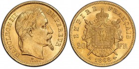 Second Empire 1852-1870
20 Francs, Paris, 1868 A, AU 6.45 g. Ref : G. 1062, Fr. 532
Conservation : PCGS MS64. FDC
