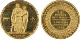 Second Empire 1852-1870
Médaille en or, 1852, "LA VACCINE", AU 55.55 g. poinçon Main.
Avers : Esculape prenant sous sa protection la Vénus de Médi- ci...