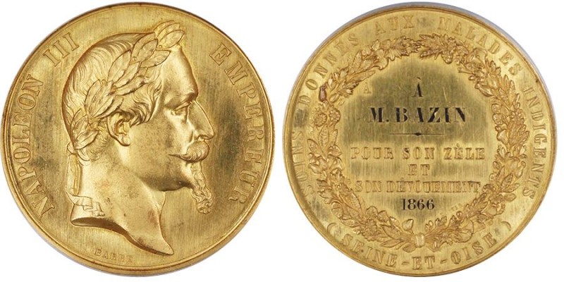 Second Empire 1852-1870
Médaille en or, Seine et Oise, 1866, Soins aux Malades, ...