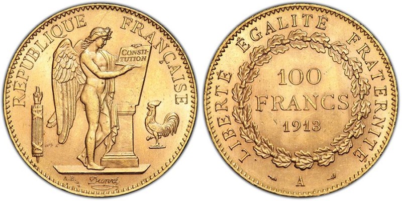 Troisième République 1870-1940
100 Francs, Paris, 1913 A, AU 32.25 g.
Ref : G.11...