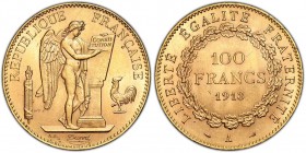 Troisième République 1870-1940
100 Francs, Paris, 1913 A, AU 32.25 g.
Ref : G.1137a, Fr. 553
Conservation : PCGS MS64. FDC