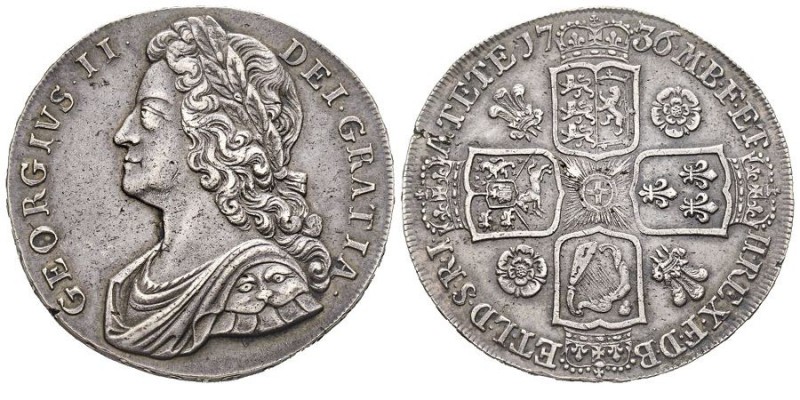 George II 1727 1760
Crown, London,1736, Young Bust, NONO, AG 29.99 Ref : Seaby 3...