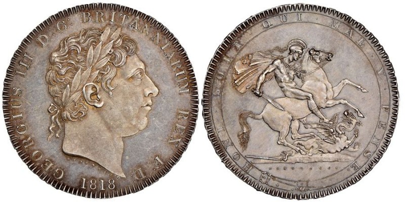 George III 1760-1820
Crown, 1818 LVIII, AG 28.2 g.
Ref : Seaby 3787, KM#675
Cons...