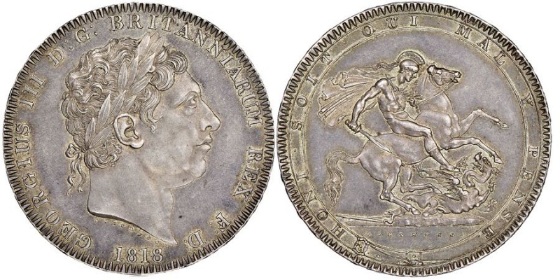 George III 1760-1820
Crown, 1818 LIX, AG 28.2 g.
Ref : Seaby 3787, KM#675
Conser...