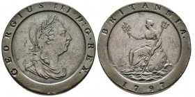 George III 1760-1820
2 Pence, SOHO, 1797, Cu 56.14 g.
Ref : Seaby 3776, KM#619
Conservation : TTB/SUP