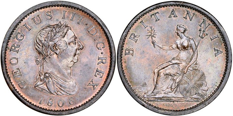 George III 1760-1820
Penny, SOHO, 1806, Cu 
Ref : Seaby 3780, Peck 1342
Conserva...