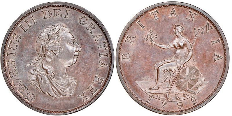 George III 1760-1820
Halfpenny, Soho, 1799, Cu
Ref : KM#647
Conservation : NGC M...