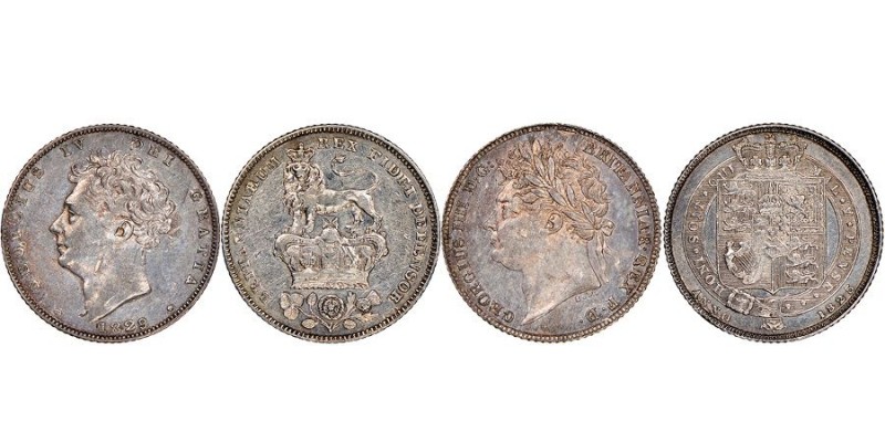 George IV 1820-1830
Lot de 2 pieces de 6 Pence, 1825 & 1829 , AG 2.78 & g.2.81 g...