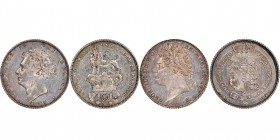 George IV 1820-1830
Lot de 2 pieces de 6 Pence, 1825 & 1829 , AG 2.78 & g.2.81 g.
Ref : Seaby 3814
Conservation : Superbe