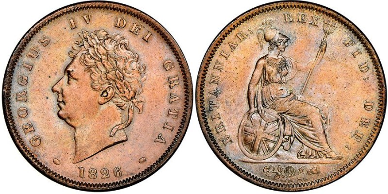 George IV 1820-1830
Penny, 1826, Cu 19.36 g.
Ref : Seaby 3823, KM#692
Conservati...