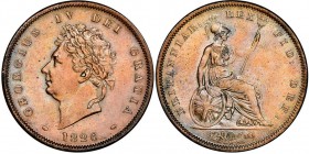 George IV 1820-1830
Penny, 1826, Cu 19.36 g.
Ref : Seaby 3823, KM#692
Conservation : NGC MS 63 BN