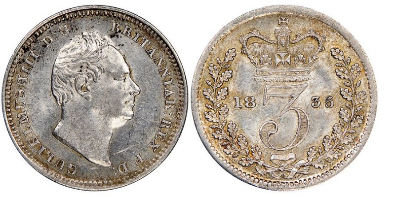 William IV 1830-1837
3 pence, 1835, AG 1.41 g.
Ref : Seaby 3842, KM#710
Conserva...