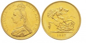 Victoria 1837-1901
5 Pounds, 1887, AU 40 g.
Ref : Seaby 3864, Fr. 390
Conservation : rayures sinon Superbe