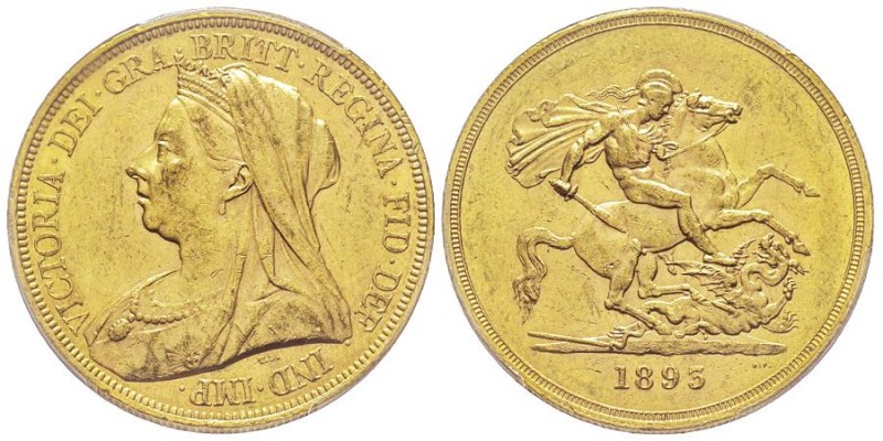 Victoria 1837-1901
5 Pounds, 1893, AU 40 g.
Ref : Spink 3872, Fr. 394a
Conservat...