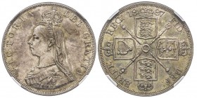 Victoria 1837-1901
Double Florin, "Roman I" 1887, AG 22.65 g.
Ref : Seaby 3922, KM#763
Conservation : NGC MS 63