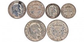 Edward VII 1901-1910
Lot de 3 pieces Maundy :
3 pence, 1902, AG 1.41 g. Proof
2 pence, 1902, AG 0.91 g. Proof
1 pence, 1902, AG 0.47 g. Proof