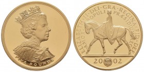 5 Pounds Proof "Golden Jubilee", 2002, AU 40 g. 917‰
Quantité : 5502 ex. / Certificate 0723
Conservation : PROOF, dans son coffret d'origine