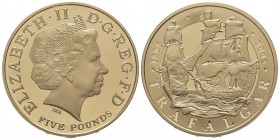 5 Pounds Proof "The battle of Trafalgar", 2005, AU 40 g. 917‰
Quantité : 1805 ex. / Certificate 1225
Conservation : PROOF, dans son coffret d'origine....