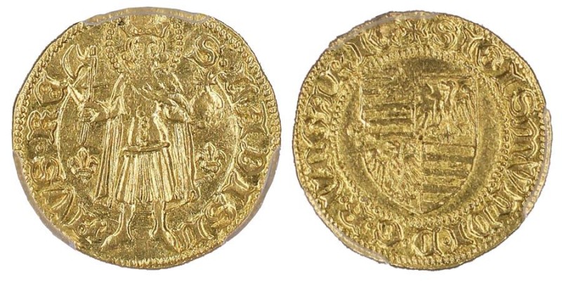 Hungary, Sigismund 1387-1437
Gold Gulden V/K, AU 3.49 g. 
Ref : Fr. 10. Huszar 5...