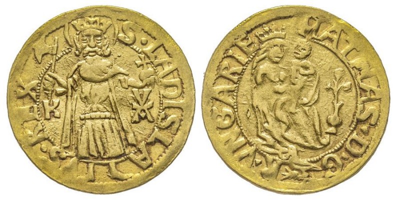 Hungary, Matthias Corvinus 1458-1490 
Gold Gulden, AU 3.49 g.
Ref : Fr. 22, Husz...