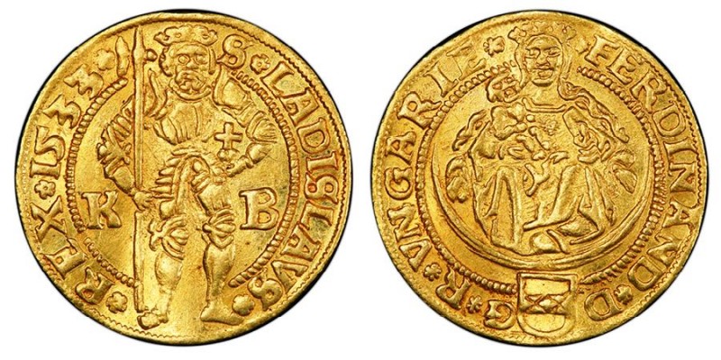 Hungary, Ferdinand I 1526-1564 
Ducat, Kremnitz, 1533 KB, AU 3.55 g. 
Ref : Fr. ...