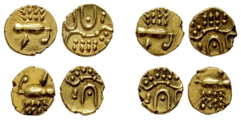 Malabar / Travancore 1400-1750
Lot de 4 pieces de Fanam, Vira Raya Type, AU 0.33...