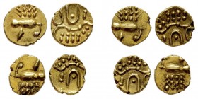 Malabar / Travancore 1400-1750
Lot de 4 pieces de Fanam, Vira Raya Type, AU 0.33 g. chaque
Conservation : NGC AU58, AU58, AU58, MS61