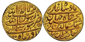 Moghul Empire 
Shah Jahan I, AH 1037-1068 (1628-58)
Mohur, Ahamabad, AH 1038 / 2 (1629/30), AU 10.95 g.
Ref : Fr.787, KM#255.1
Conservation : NGC MS 6...