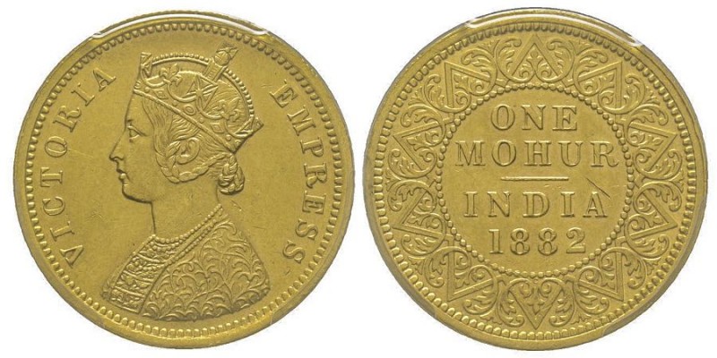 British India
Victoria 1837-1901
Mohur, Calcutta, 1882 C, AU 11.65 g.
Ref : KM#4...