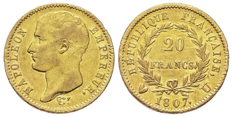 Département de l'Éridan 1802-1814
20 Francs, Turin, 1807 U, AU 6.42 g.
Ref : G.1...