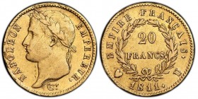 Département de l'Éridan 1802-1814
20 Francs, Turin, 1811 U, AU 6.45 g.
Ref : G. 1025, Pag. 22, Fr. 515
Conservation : PCGS AU53