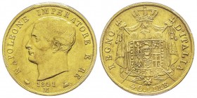 Royaume d'Italie 1805-1814
40 Lire, Milan, 1811 (1/0) M, AU 12.9 g.
Ref : G. IT 32, Pag. 14, Fr. 5
Conservation : PCGS AU53