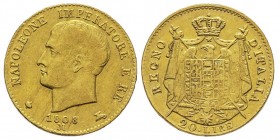 Royaume d'Italie 1805-1814
20 Lire, Milan, 1808 M, 1er type, AU 6.42 g.
Ref : G. IT 30, Pag.83, Fr. 7
Conservation : TTB