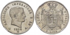 Royaume d'Italie 1805-1814
5 Lire, Milan, 1814 M, AG 25 g. 
Ref : G. IT 28, Pag. 32
Conservation : NGC MS63 PROOFLIKE. Magnifique