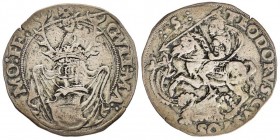 CASALE
Guglielmo II Paleologo 1494-1518
Cornuto, AG 5.52 g. 
Avers : GVLI MA – MO FE Stemma con cimiero coronato 
Revers : S – TEODORVS CVSTOS San Teo...