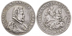 CASALE
Vincenzo I Gonzaga 1587-1612
Ducatone con data, 1591, AG 27.50 g.
Ref : MIR 291/1 (R), CNI 19, Biaggi 1049
Conservation : TTB+. Rare