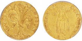 FIRENZE
Repubblica 1189-1592 
Fiorino, 1267-1303, ghianda, AU 3.51 g. 
Ref : MIR 4/50, Bernocchi 250-252.
Conservation : PCGS MS62. Superbe exemplaire