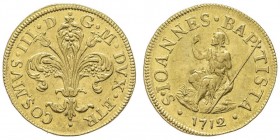 FIRENZE
Cosimo III de Medici Granduca VI 1670-1723
Fiorino d'oro, 1712, AU 3.49 g.
Ref : MIR 325/1 (R), Pucci 90, CNI 76/7
Conservation : TTB-SUP. Rar...