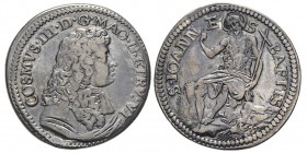 FIRENZE
Cosimo III de Medici Granduca VI 1670-1723
Testone, 1677, AG 8.61 g. 
Ref : MIR 333, CNI 41
Conservation : TTB/SUP. rebouché autrement magnifi...