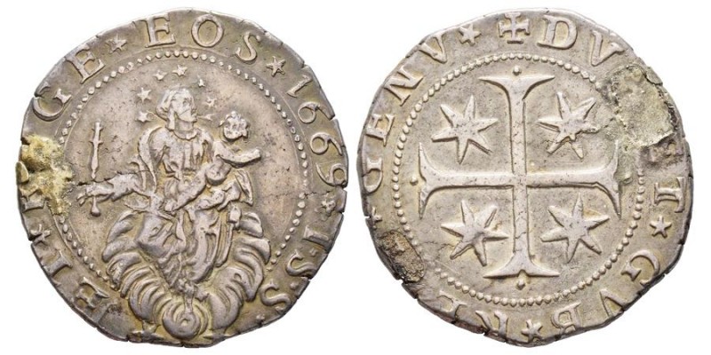 GENOVA
Dogi biennali III Fase 1637-1797
Quarto di Scudo, 1669, AG 9.46 g.
Ref : ...